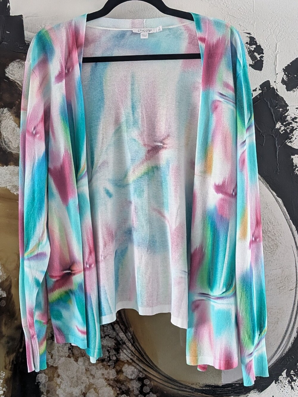 Chico's Abstract Watercolor Open Front Cardigan Cotton Blend XXL Plus Size 4
